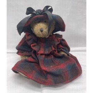 Boyd's Bears 'Evelyn' Bear 10" Red Flannel Dress & Hat Plush Stuffed Animal Toy